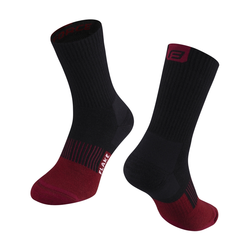 FORCE Merino Socken FLAKE Thermo, L-XL/42-47 Schwarz / Rot