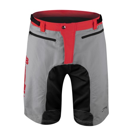 FORCE Shorts MTB-11 grau-schwarz-rot, mit Innenhose & Gel Pad